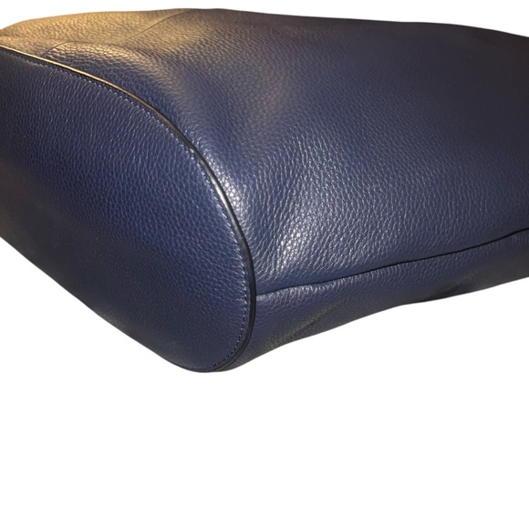 Like New Lucky Brand Azbi Genuine Leather Shoulder Bag Tote Elegant Navy Black - Picture 3 of 14